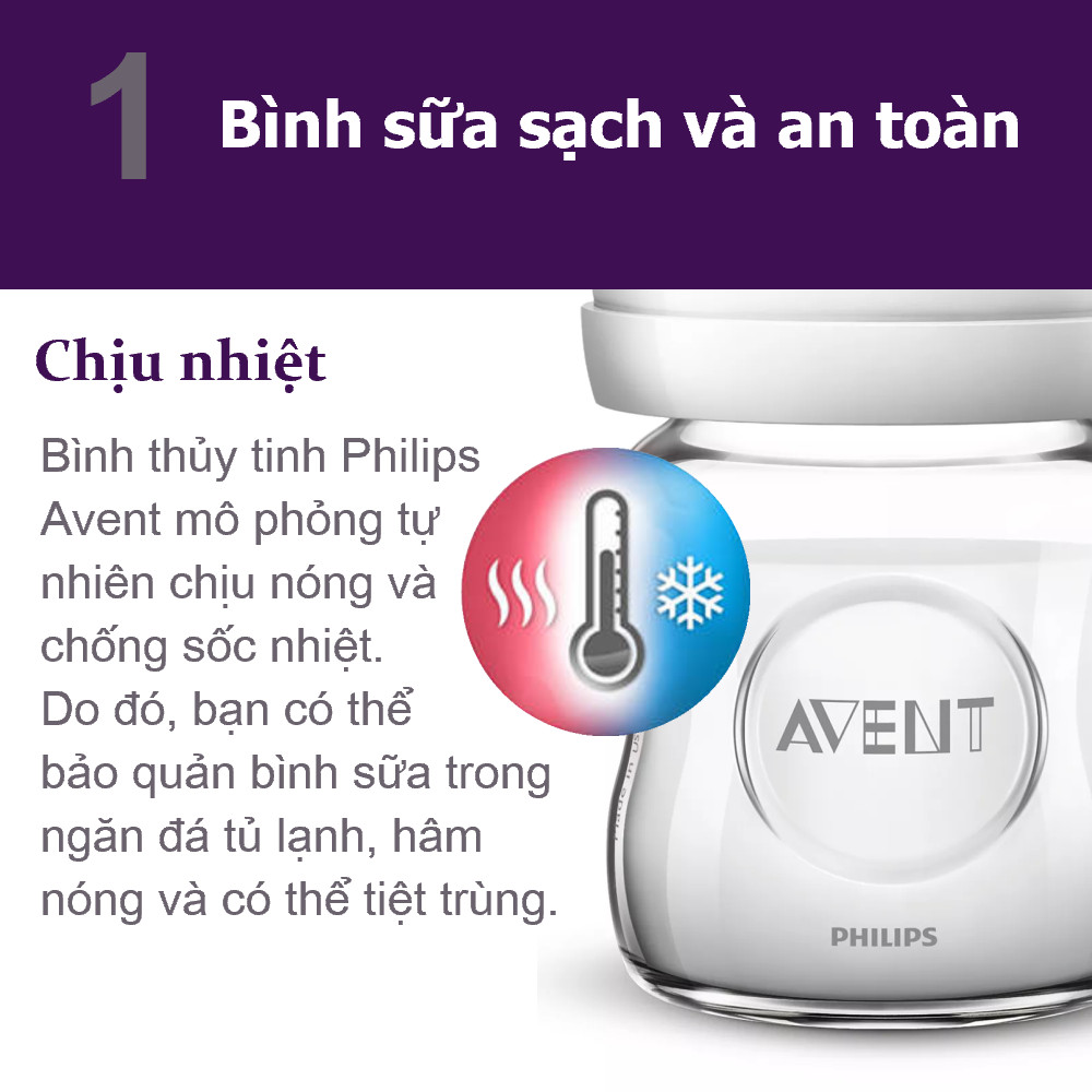 Bình sữa thủy tinh  mô phỏng tự nhiên hiệu Philips Avent (120ml - đơn) cho trẻ từ 0 tháng tuổi 671.13