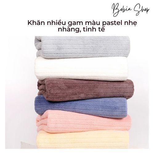 Khăn tắm lông cừu san hô vân kẻ sọc siêu dày, siêu mềm mịn cho da của gia đình 70x140cm