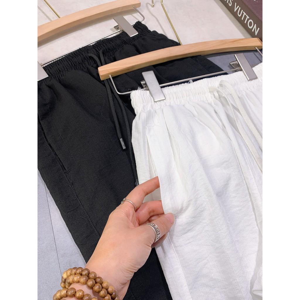 Quần đũi dáng jogger màu trắng lưng thun
