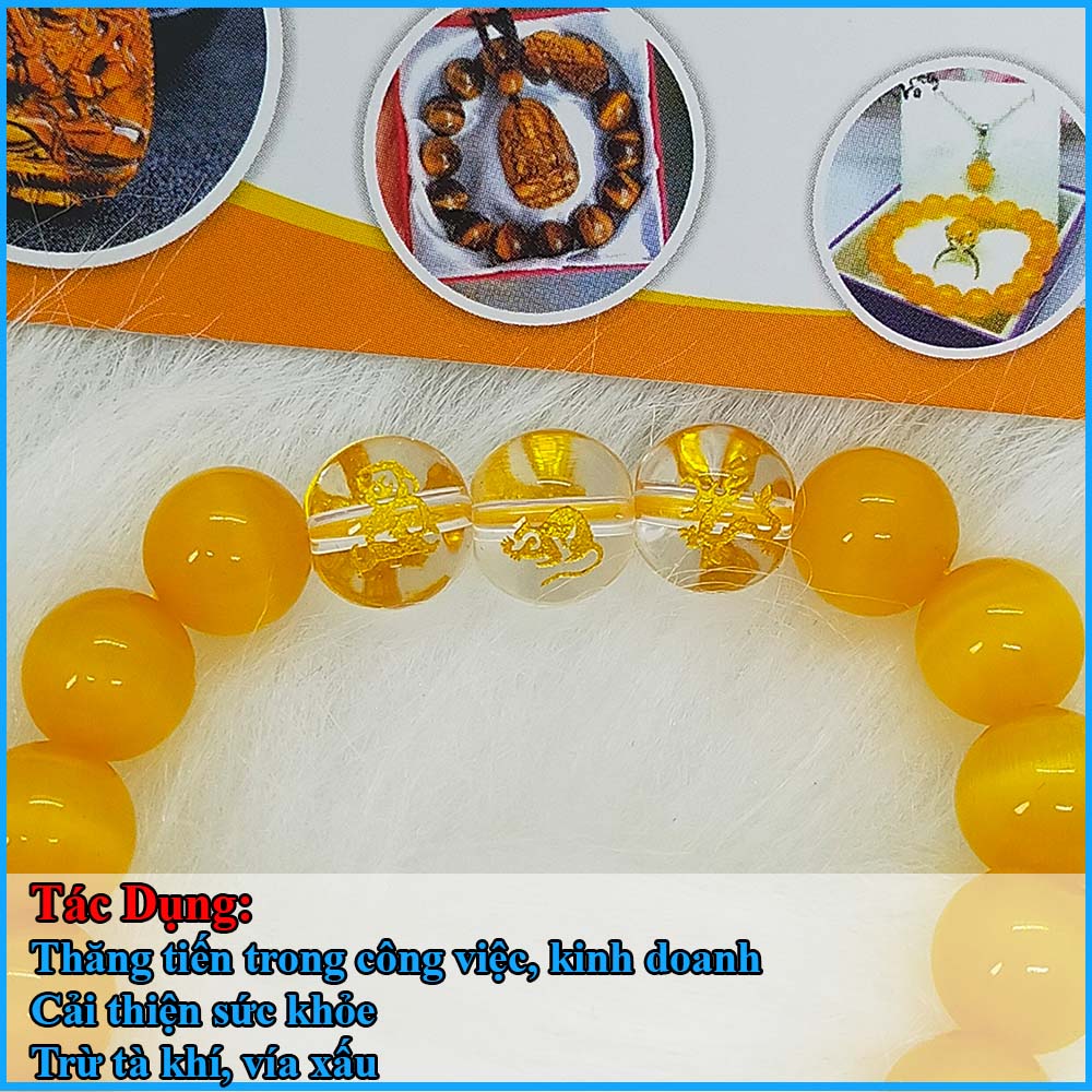 Vòng Phong Thủy Tam Hợp Thân Tý Thìn Đá Tự Nhiên - Vòng Đeo Tay Phong Thủy Mệnh Kim - Size 8 10ly
