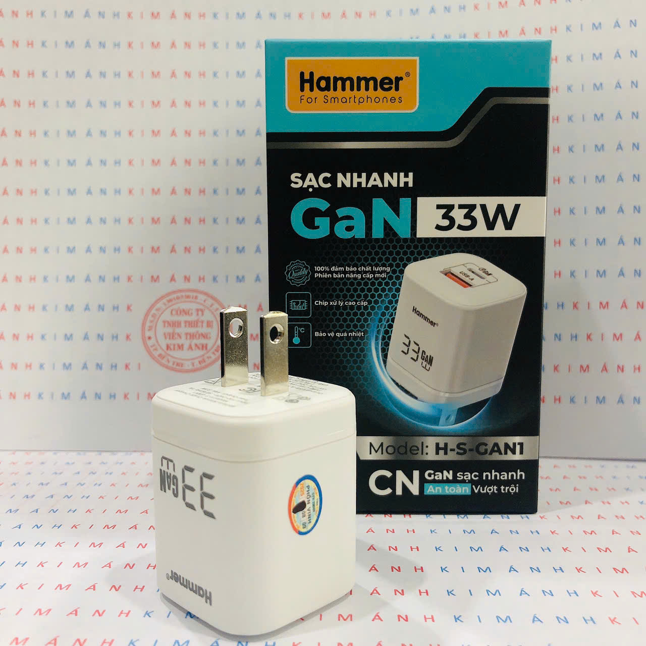Củ sạc nhanh Ham.mer GaN ( H-S-GAN1) công suất 33W có 2 cổng sạc USB + C , Check Qr hàng chính hãng bảo hành 1 năm