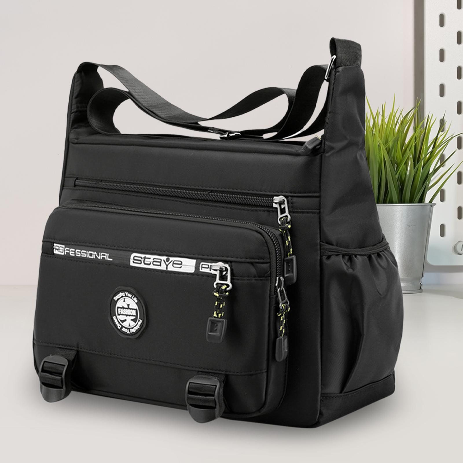 Men Shoulder Bag Crossbody Bag Zipper Waterproof Large Capacity Handbag Black