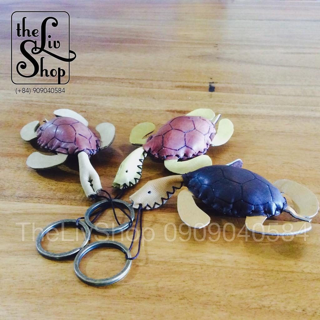 Móc khóa da bò hình rùa biển handmade