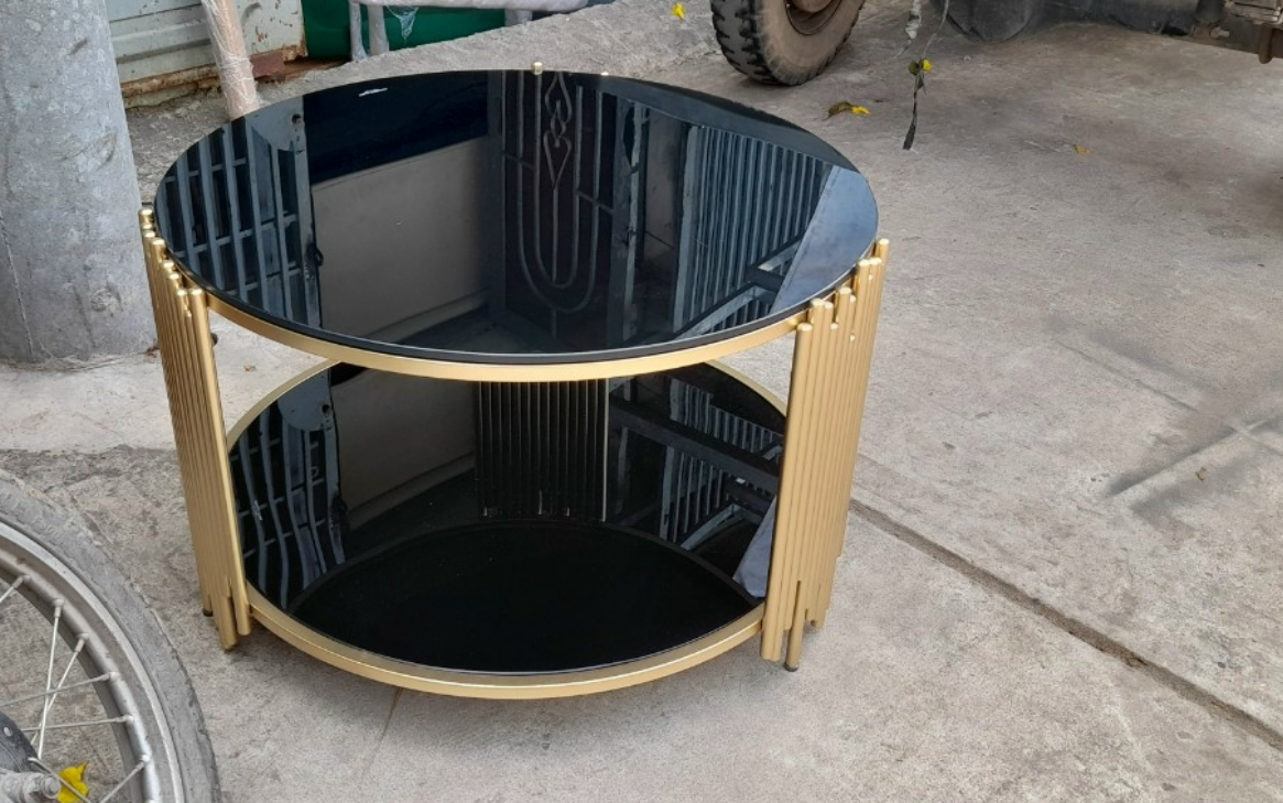 Bàn trà kính cường lực 2 tầng Juno Sofa Phi 60 cm