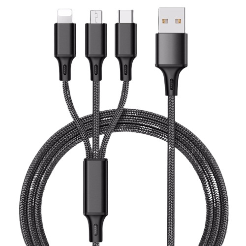 Cáp Sạc Đa Năng, Dây Sạc 3 Đầu Lightning, Micro USB, Type C - Thiết Kế Đẹp Mắt, Tinh Tế - Sử Dụng Cho Hầu Như Các Loại Điện Thoại IOS, Android - Hàng Nhập Khẩu - CAP000001