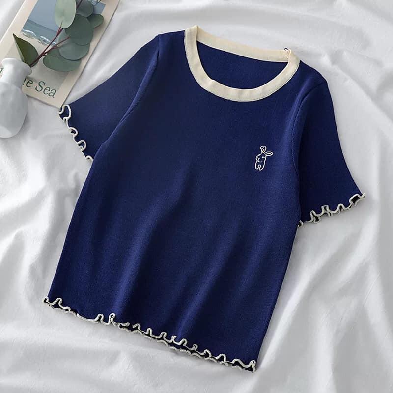 Áo Thun Cộc Tay Dáng CropTop, Chất Len Tăm, Co Dãn 4 Chiều