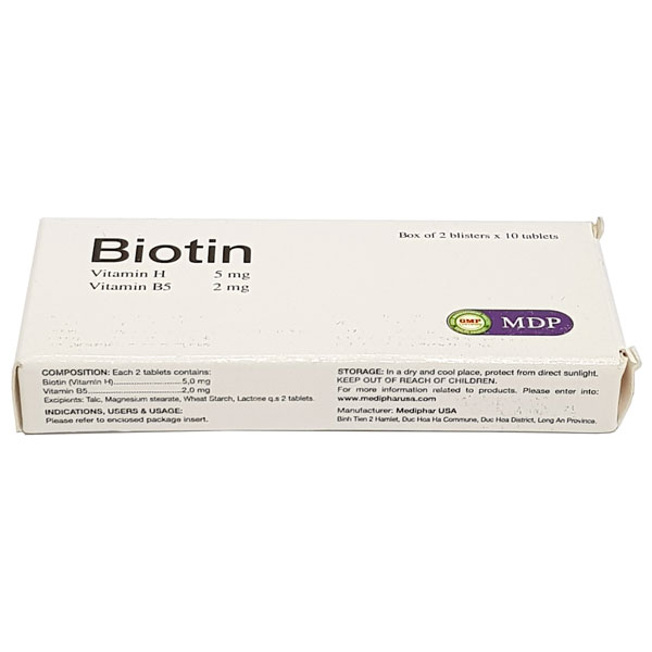 Biotin MDP - Hỗ trợ giảm rụng tóc, gãy móng (Hộp 20 viên)