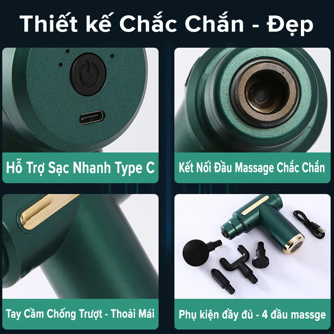 Máy Massage Cầm Tay Mini Đấm Lưng Súng Mát Xa Trị Liệu Cổ Vai Gáy 4 Đầu 6 Chế Độ Chuyên Sâu Đa Năng Máy Rung Tập Thể Thao - Hàng Chính Hãng dododios