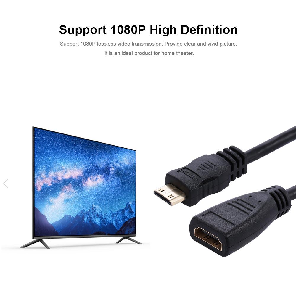 Mini HD to HD Adapter Cable Male to Female HD Converter Cable for Tablet TV Displayer and Projector 15cm (Black)