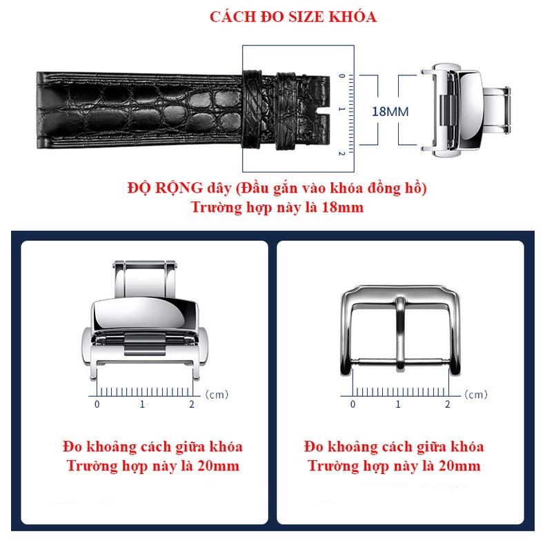 Khóa đồng hồ MS07 thép không gỉ dùng cho dây da SIZE 18 20 22 24mm (Màu Đen-Màu Bạc)