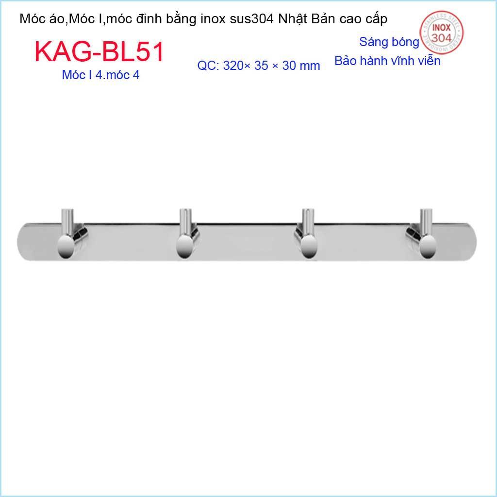 Móc treo đồ phòng tắm, Phụ kiện phòng tắm cao cấp Kace, Móc I4 treo đồ inox 304 Nhật Bản KAG-BL51