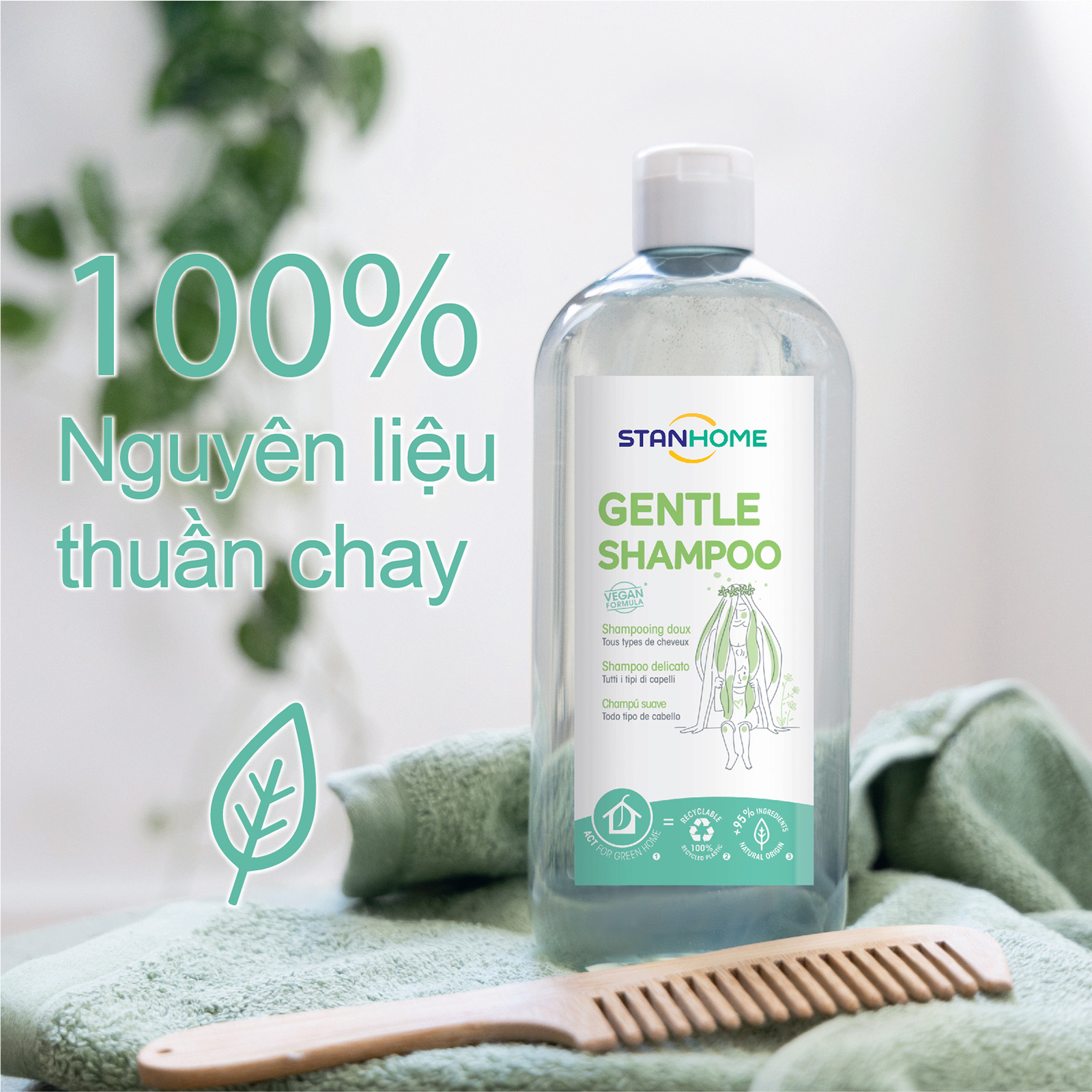 Dầu gội làm sạch, dưỡng ẩm cho tóc suôn mượt, bóng khỏe Stanhome Gentle Shampoo 740ml/chai