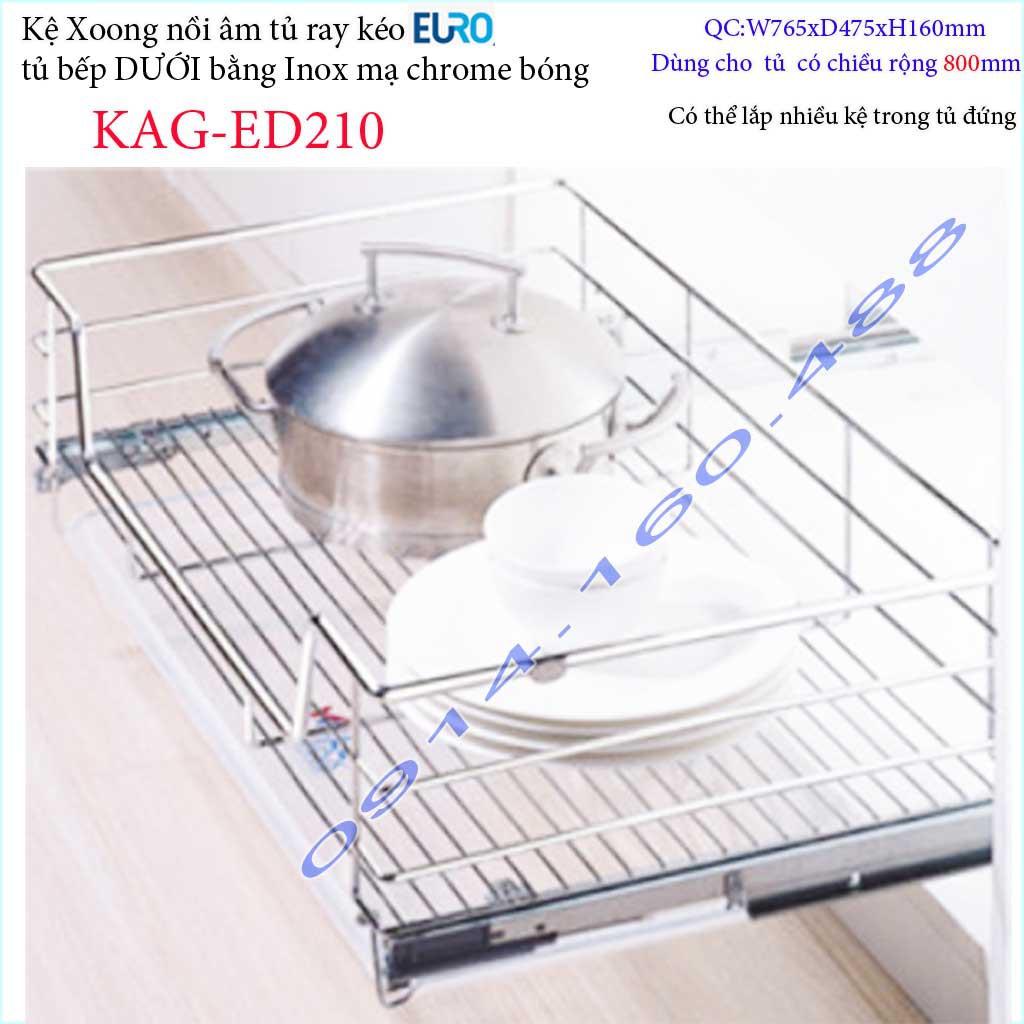 Kệ xoong nồi Euro KAG-ED210-80cm, giá xoong nồi inox âm tủ 80cm có ray giảm chấn tủ bếp dưới ray êm ái sử dụng tốt