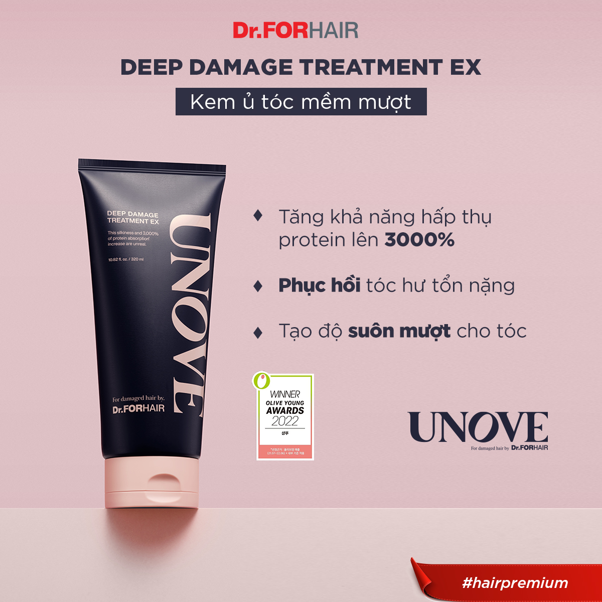 Dầu xả phục hồi nuôi dưỡng chăm sóc tóc khô và hư tổn nặng Dr.FORHAIR UNOVE Deep Damage Treatment Ex