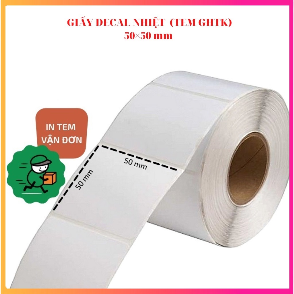 Combo 10 cuộn giấy Decal nhiệt GHTK 50X50mm - Decal nhiệt 5x5cm