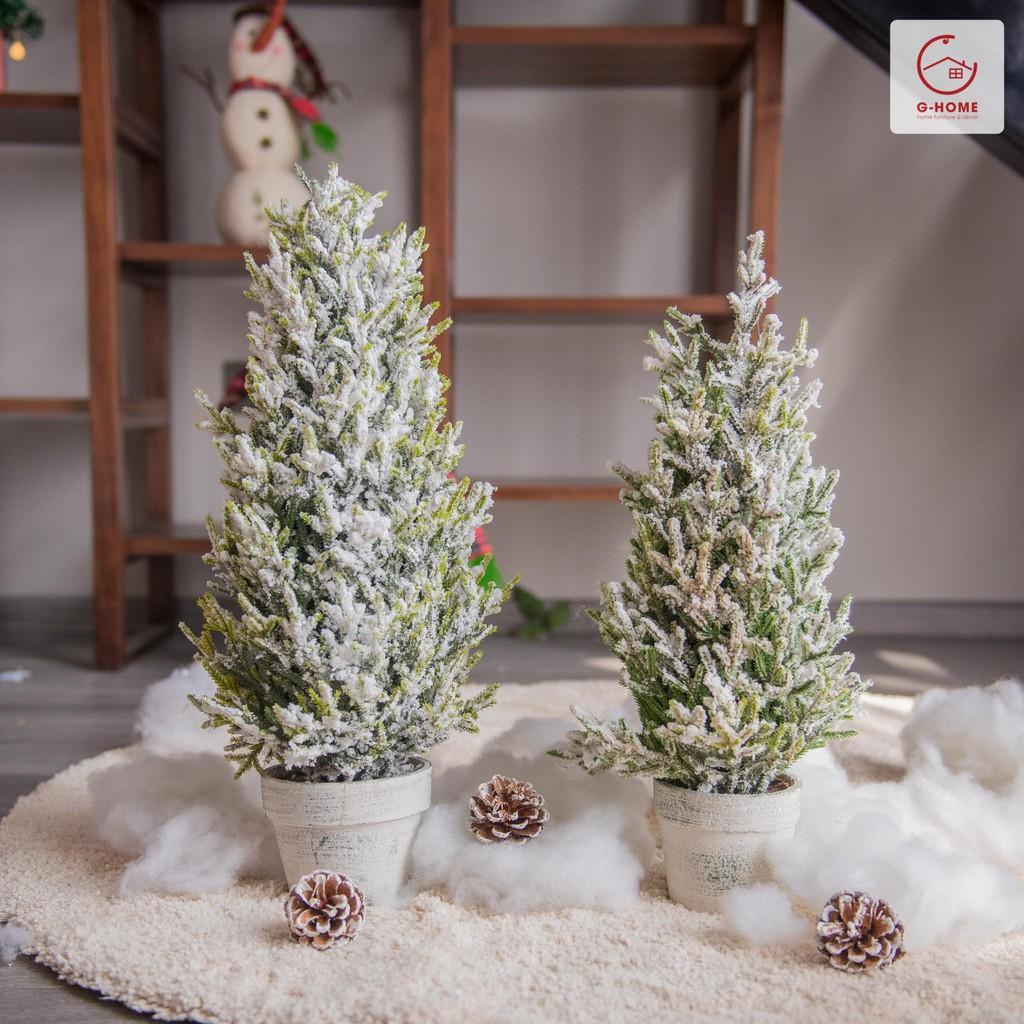 Cây thông phủ tuyết trang trí Noel Ghome đa dạng kiểu dáng, hàng có sẵn, trên bàn làm việc, phòng khách, cửa hàng