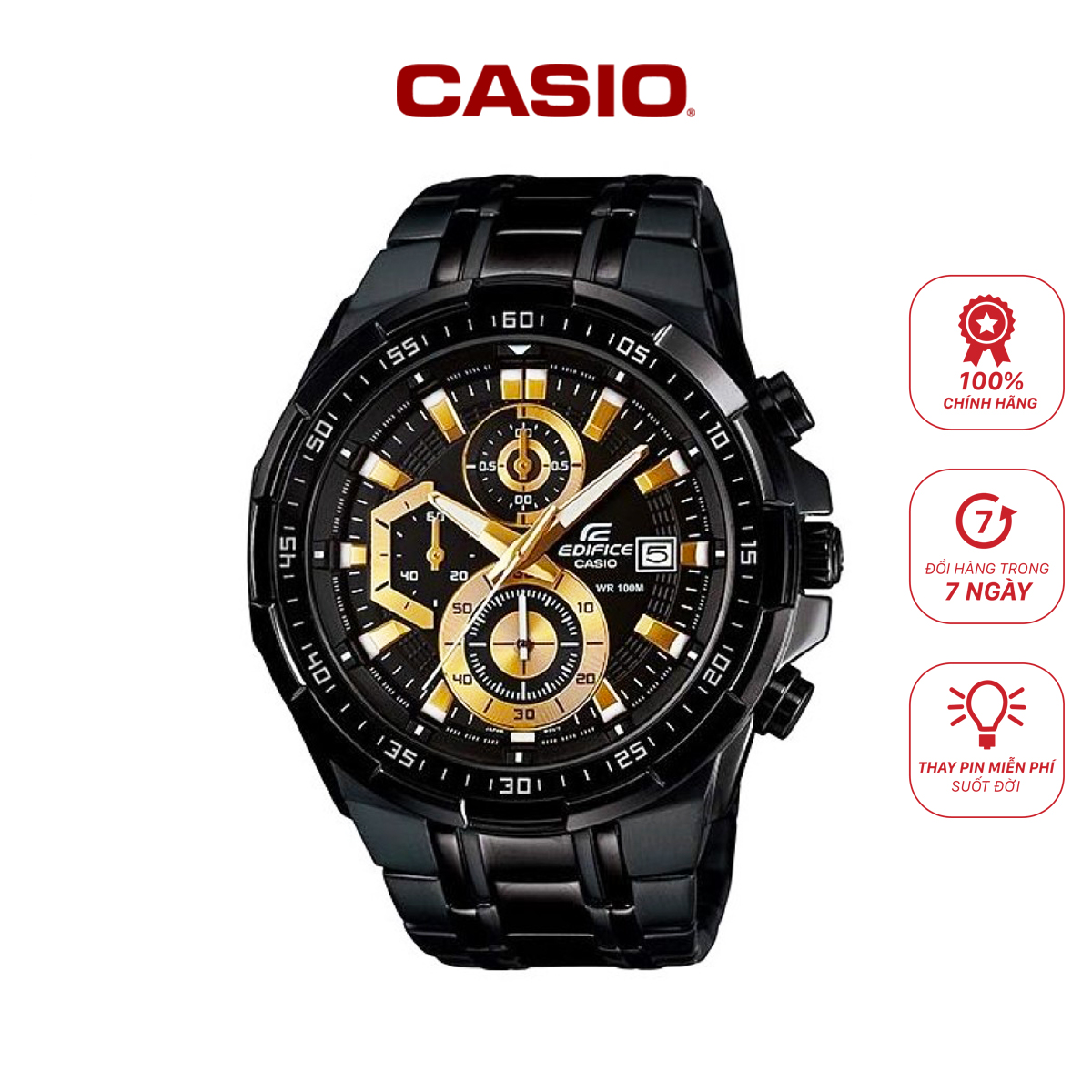 Đồng hồ Casio nam EFR-539BK-1AVUDF dây kim loại chống nước 10ATM