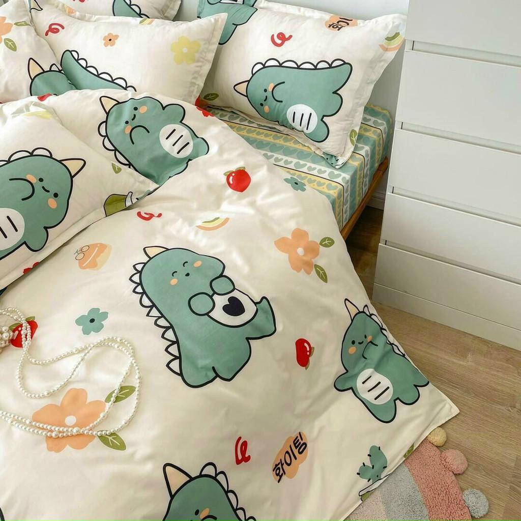 Bộ chăn ga gối Cotton Poly M2T bedding chăn ga Hàn Quốc miễn phí bo chun drap ga giường - khủng long cà chua