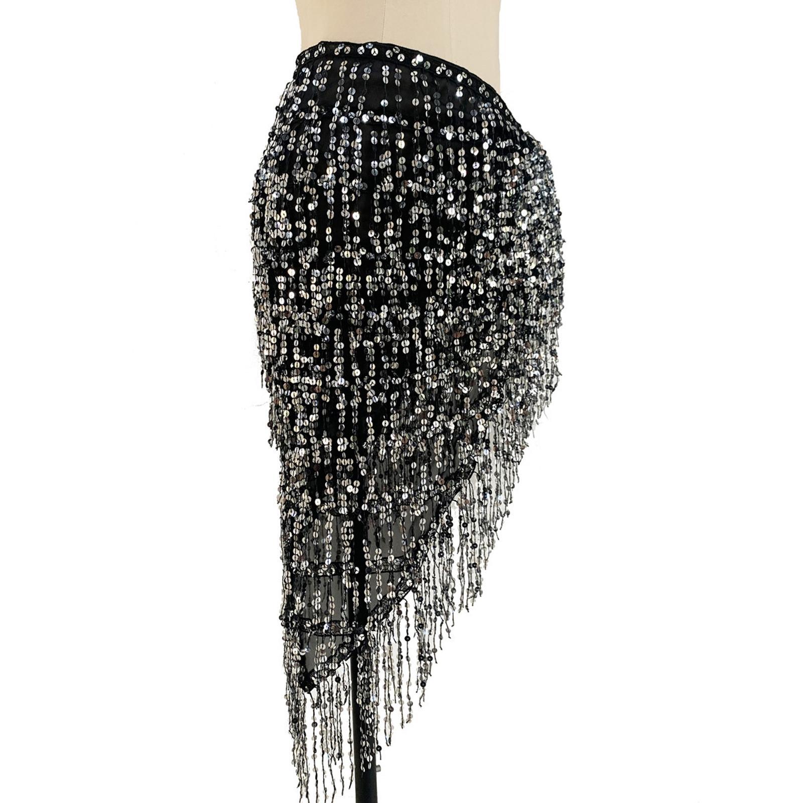 Belly Dance Hip Scarf Sequin Tassel Skirt for Themed Party Stage Performance