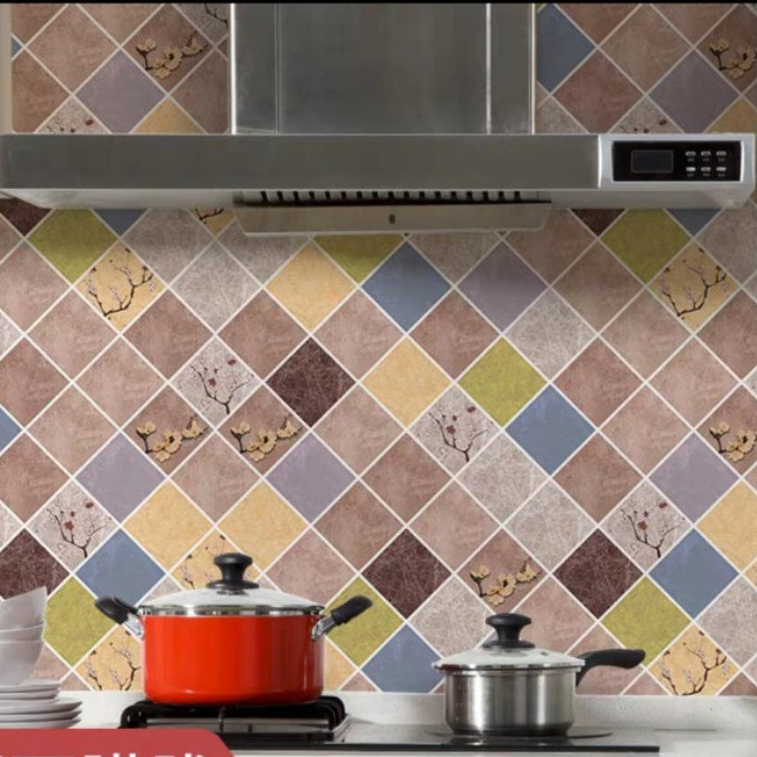Cuộn 3 Mét Decal Giấy Dán Bếp Tráng Nhôm Cách Nhiệt Hoa Mai Nâu