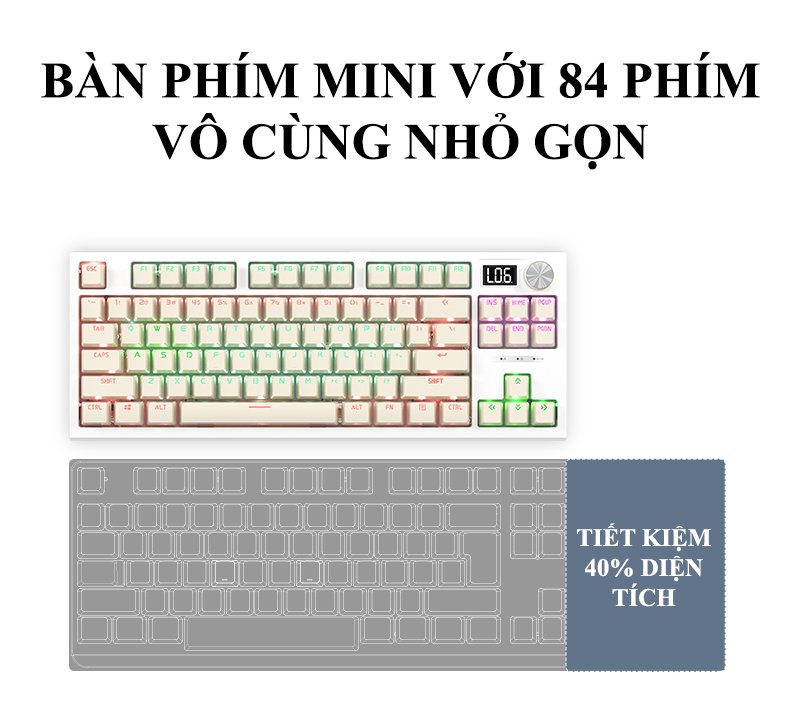 Bàn phím cơ Golden Switch LANGTU LT-84 kết nối có dây được trang bị màn hình led mini và nút vặn đa phương tiện kèm theo 19 chế độ đèn led - Hàng Chính Hãng