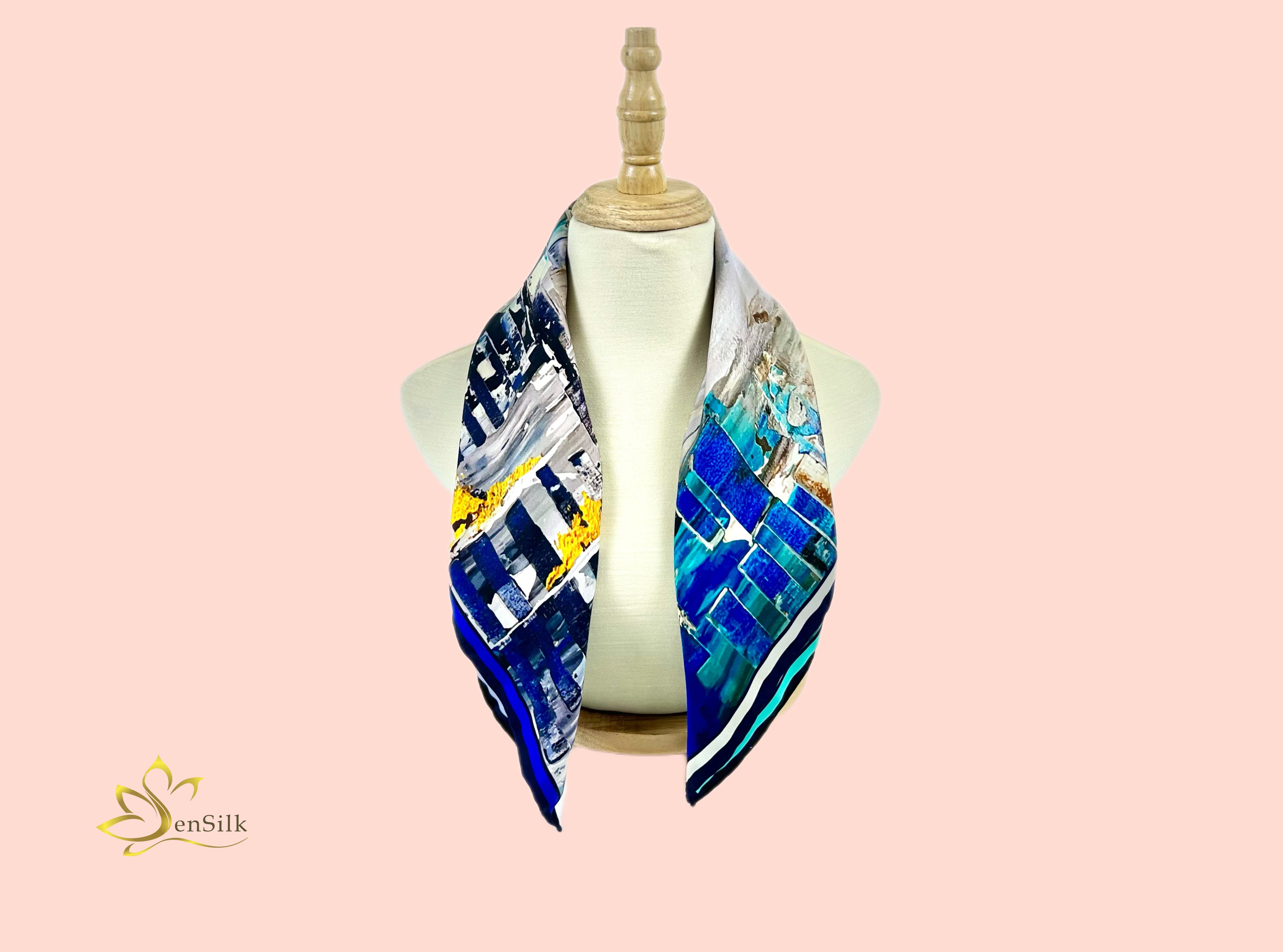 Hình ảnh Printed Silk Scarf 100% Mulberry Silk - Khăn Vuông Lụa in SenSilk KLVI03 - Vietnam Gift