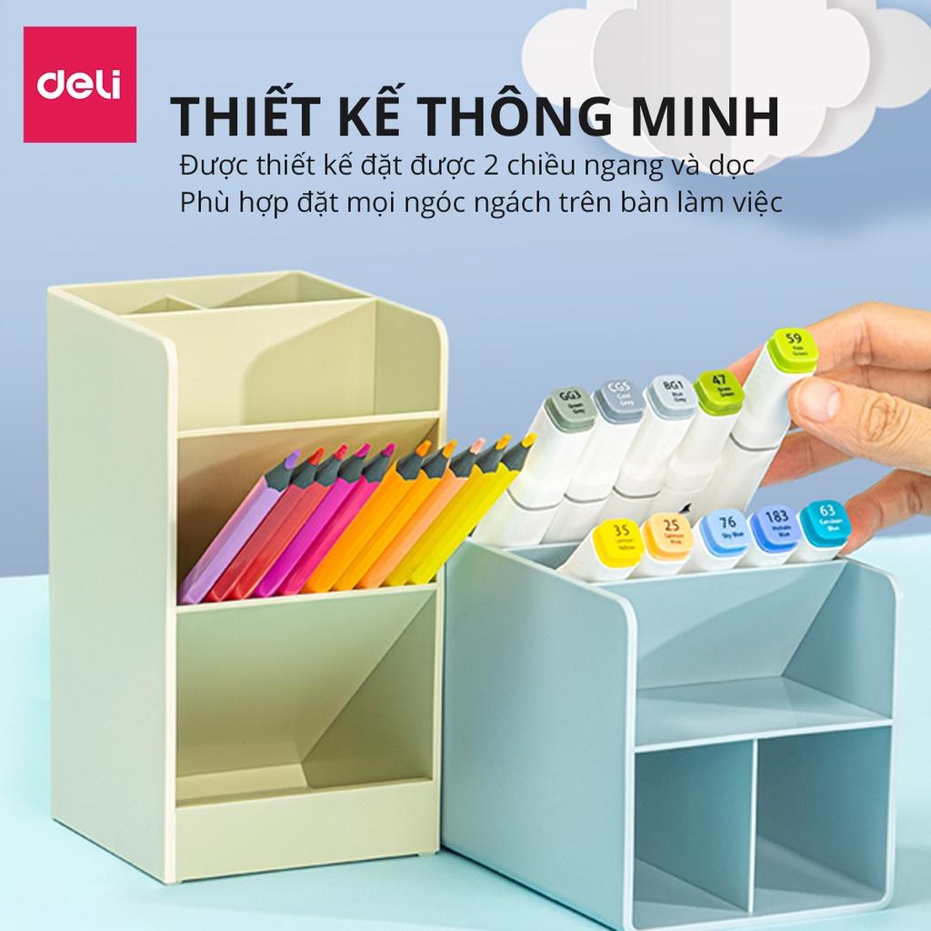 Kệ đựng bút pastel Deli kèm sticker, ống đựng bút 4/5 ngăn basic, hộp cắm bút để bàn nhiều ngăn đa năng 3 màu 3 size