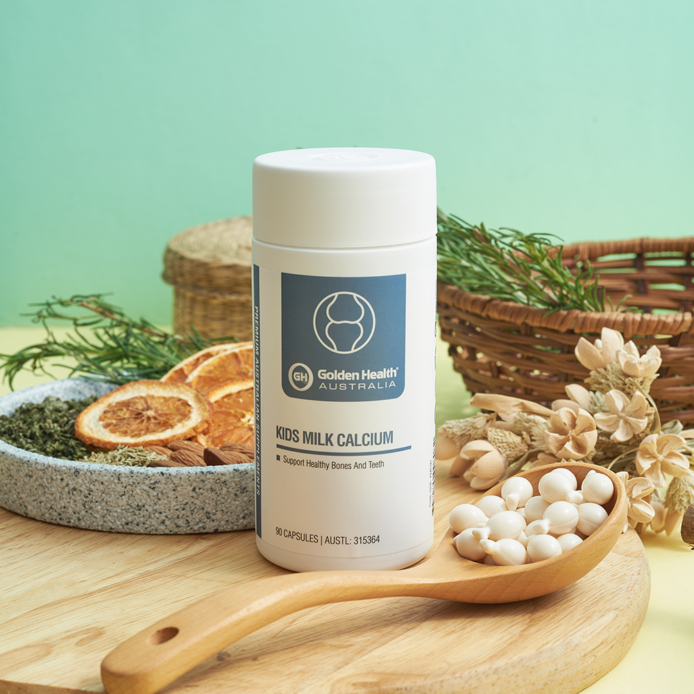 Viên uống Canxi cho bé Golden Health Kids Milk Calcium - hỗ trợ xương chắc khỏe,  phát triển chiều cao cho trẻ