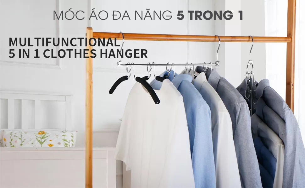 Móc Áo Chrome Thông Minh 5 trong 1 ECODEALS - Cứng cáp, chắc chắn, tiết kiệm 80% không gian