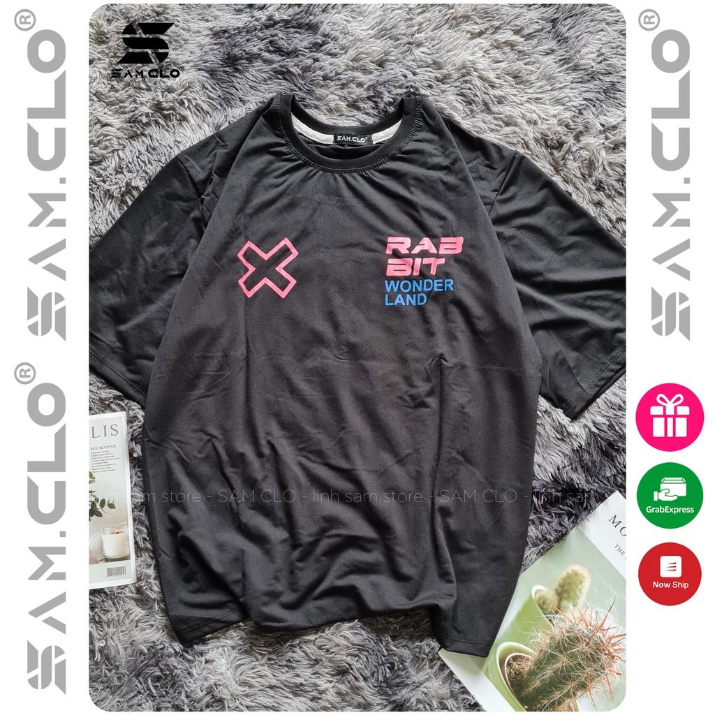 Áo thun tay lỡ freesize nữ phông form rộng Unisex, mặc cặp, lớp, nhóm hình thỏ RABBIT world WONDERLAND màu đen