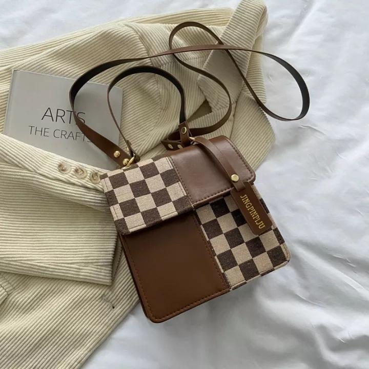 Túi xách, túi đeo vai nữ ZuCi A12 size 19cm dáng vuông họa tiết caro da mềm phong cách Hàn Quốc đi chơi, đi làm, dự tiệc