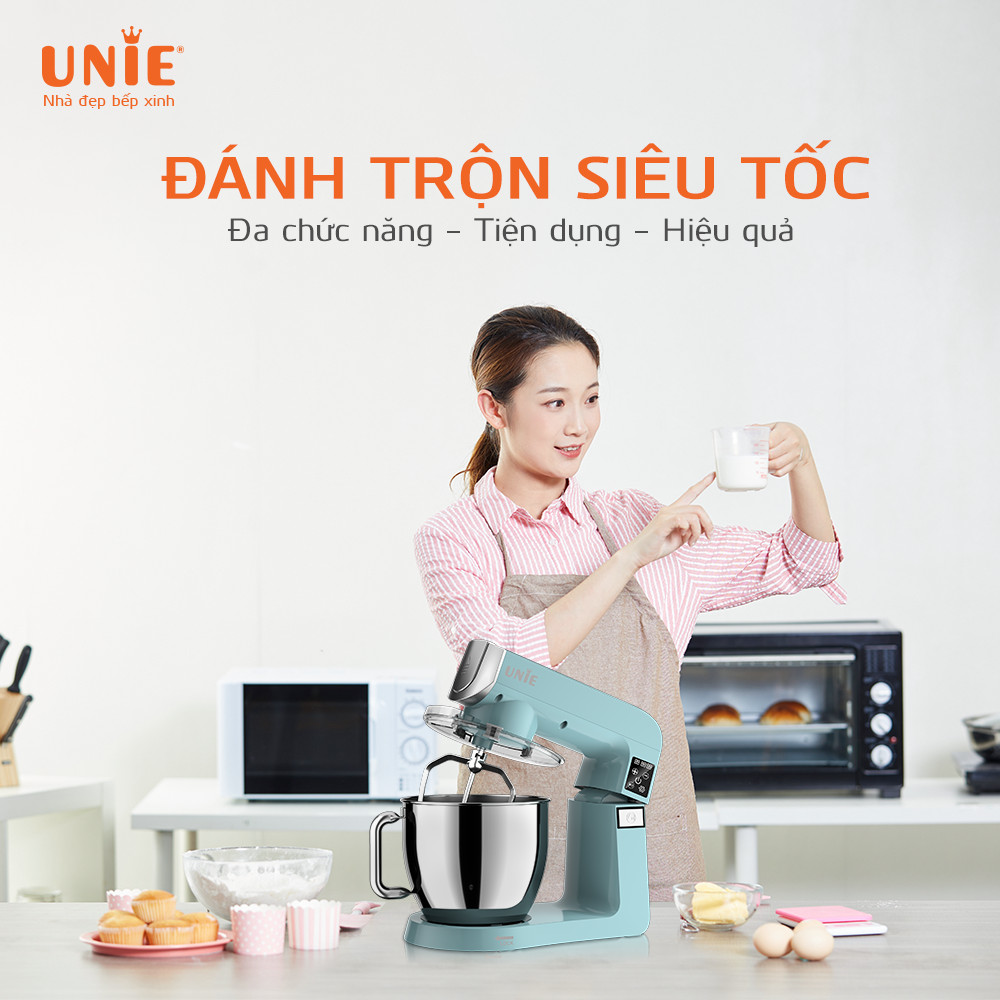 Máy Trộn Bột Đánh Trứng Đa Năng Unie UE-990 Tiêu Chuẩn Đức Dung Tích 6.5 Lít Công Suất 1800 W - Hàng Chính Hãng