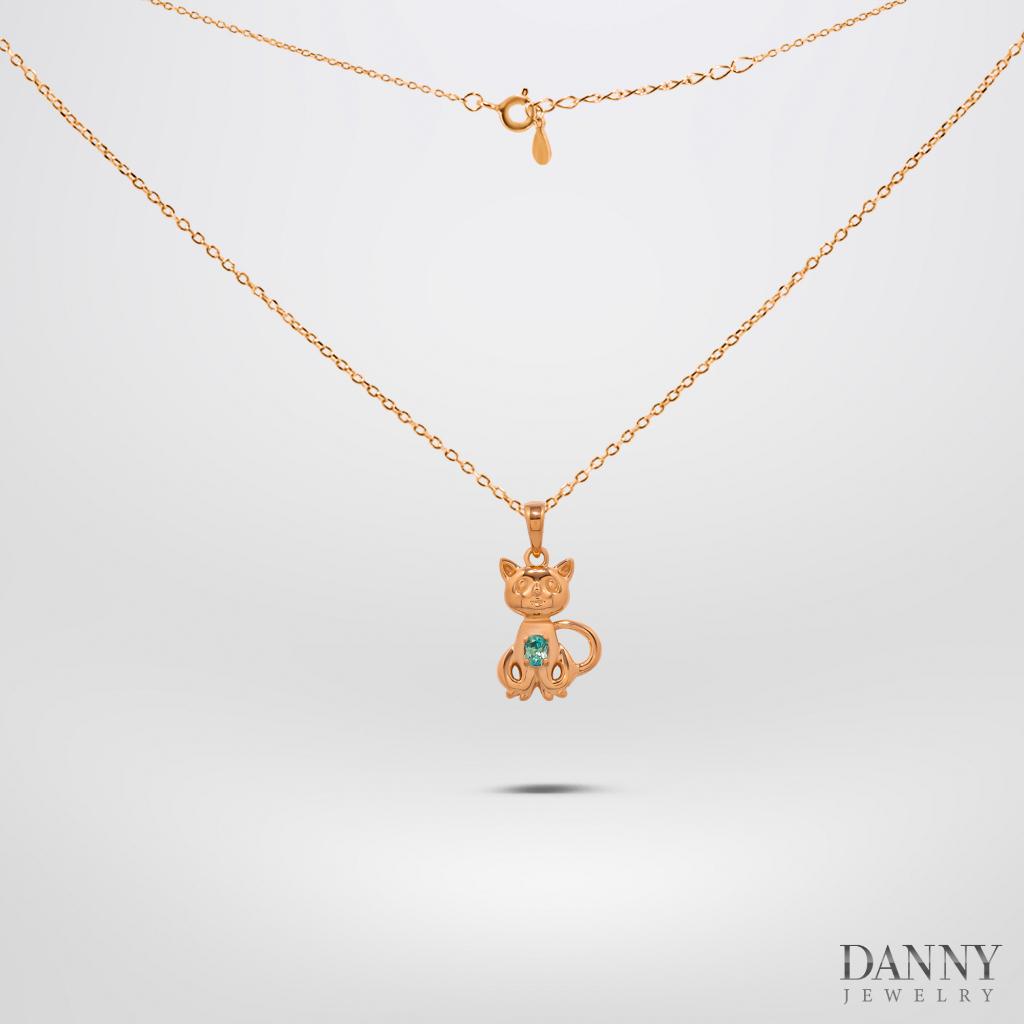 Mặt Dây Danny Jewelry Bạc 925 Xi Vàng Hồng Hình Con Mèo Đính Đá Zircon MD035