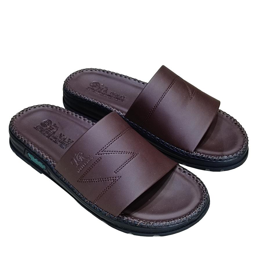 Dép Nam Quai Ngang Da Bò Thật TiTi ĐÔ Đã May Viền Chân Quai Chắc Chắn DNA220