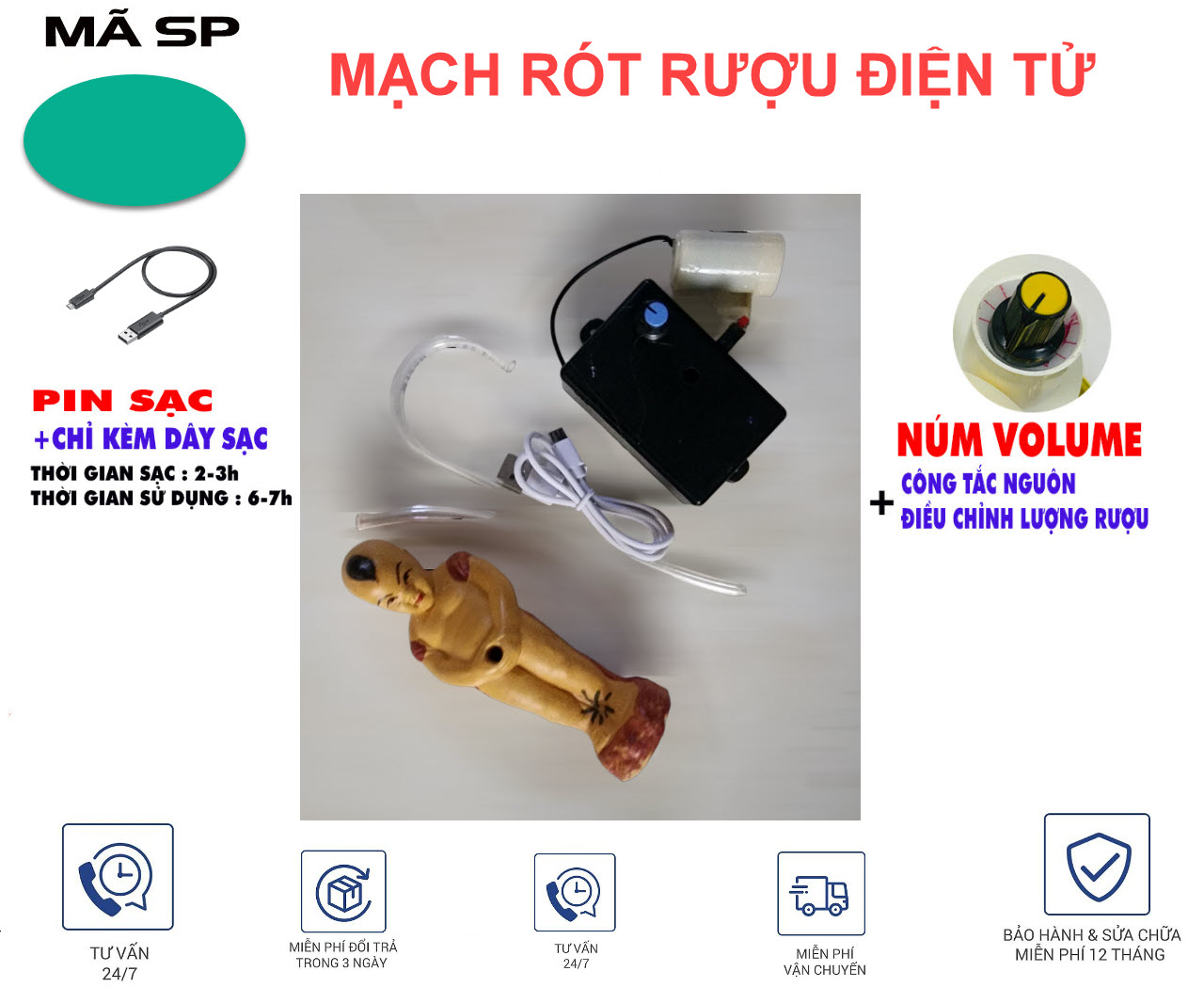 Combo chế bình rót rươu điện tử kèm chú tiểu