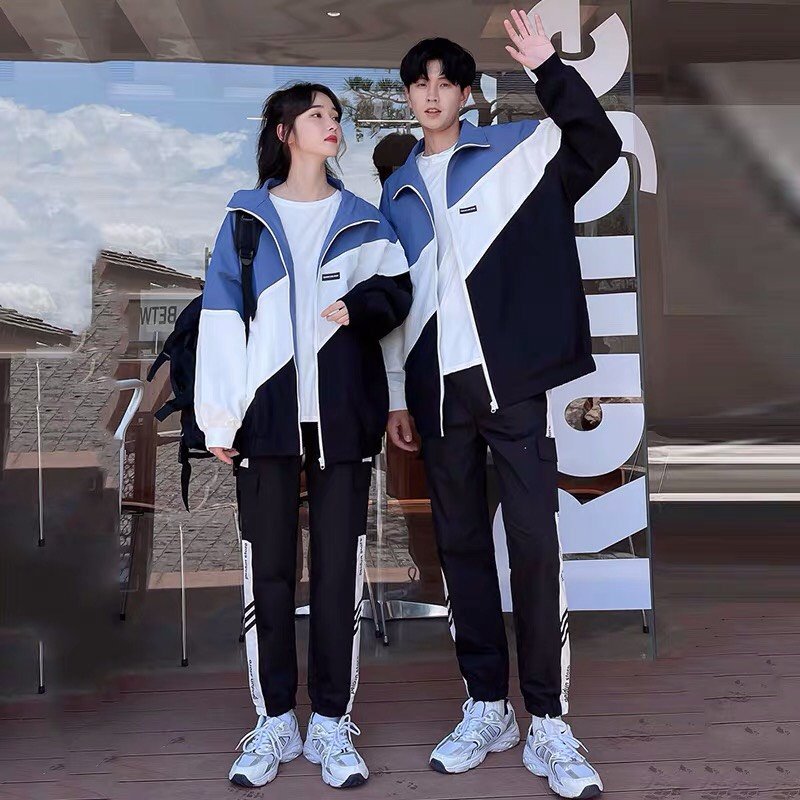 Áo Khoác Dù phối sọc xanh trắng đen Nam Nữ Ulzzang Unisex Form Rộng Bomber TRƠN Jacket 2 lớp dày dặn