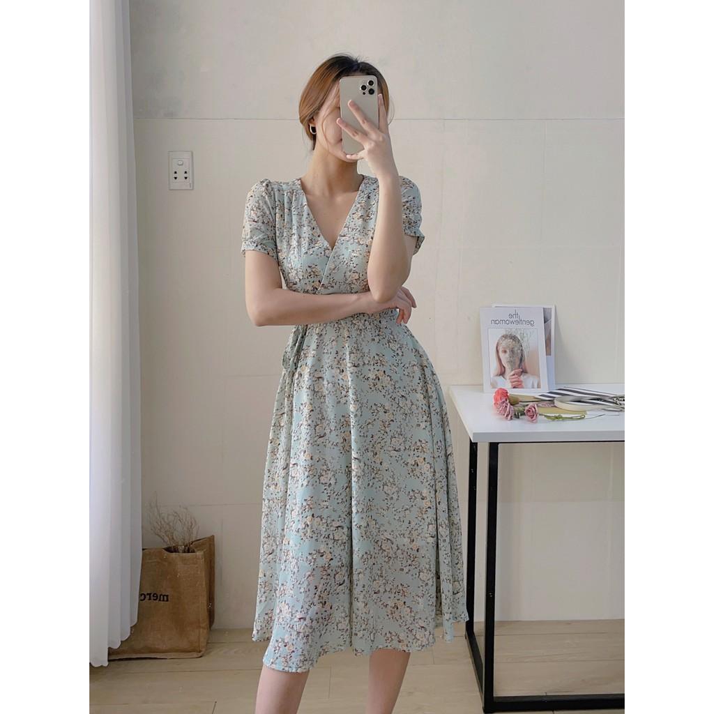 ĐẦM HOA CỔ V CỘT EO - ĐẦM HOA MAXI DỊU DÀNG - PHONG CÁCH HÀN QUỐC - MÈO IN DA HOUSE