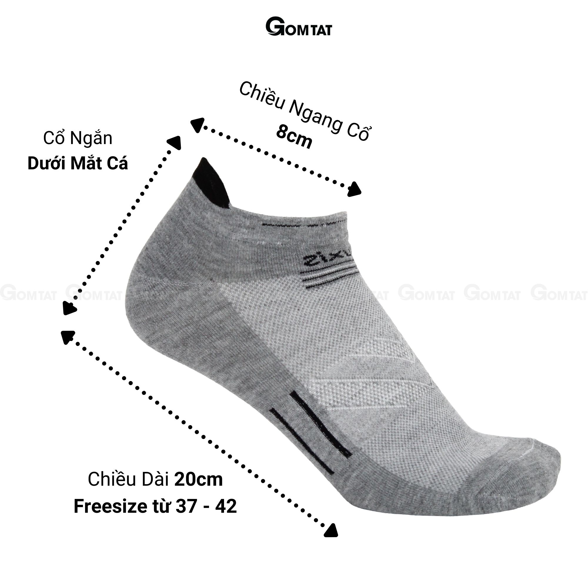 Tất nam cổ ngắn GOMTAT chuyên dùng cho thể thao, chất liệu cotton cao cấp, có đệm bảo vệ gót chân - LUXIS-S16-1DOI