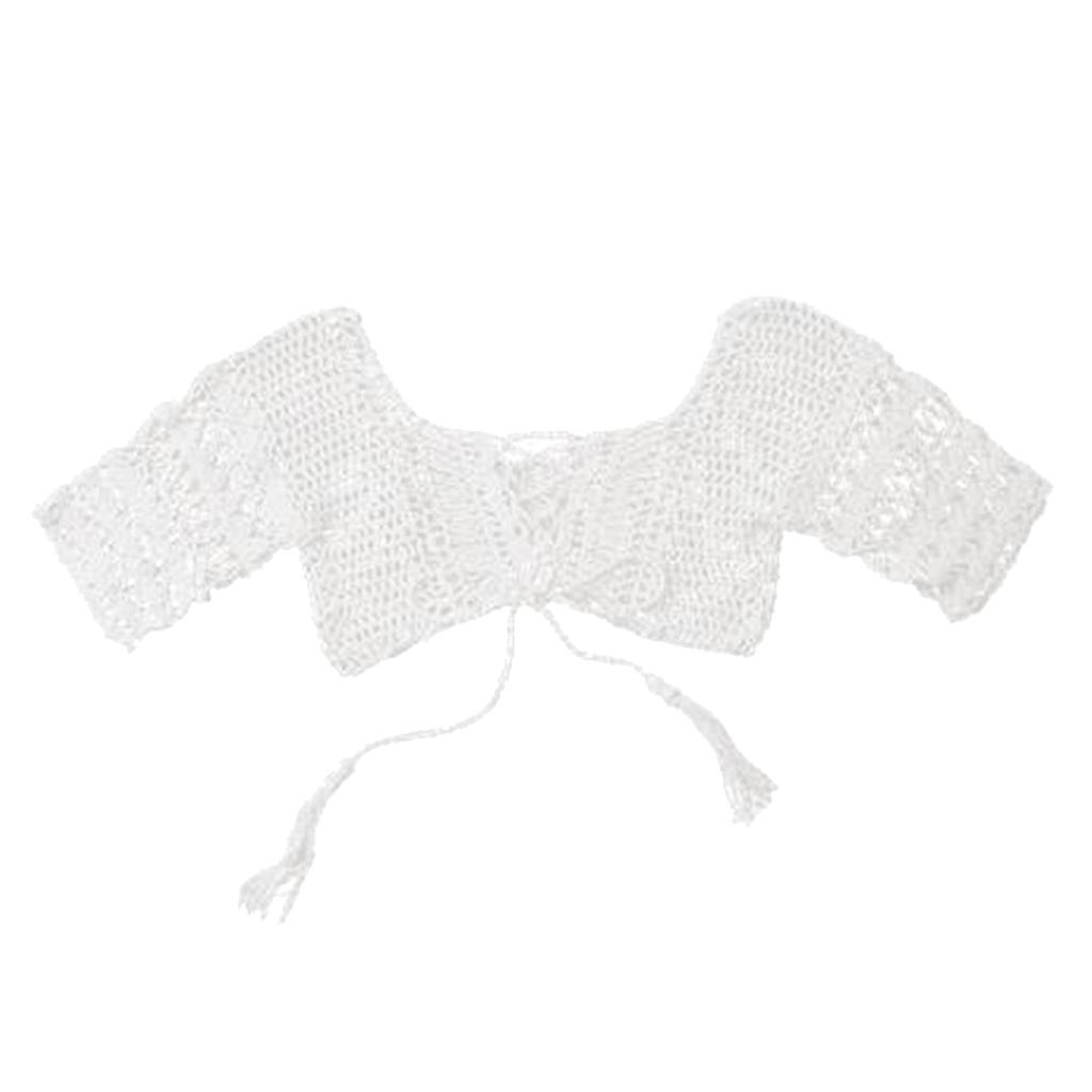 White Crochet Bikini Top Middle Sleeves Crop Tops Boho Beachwear Swimsuit L