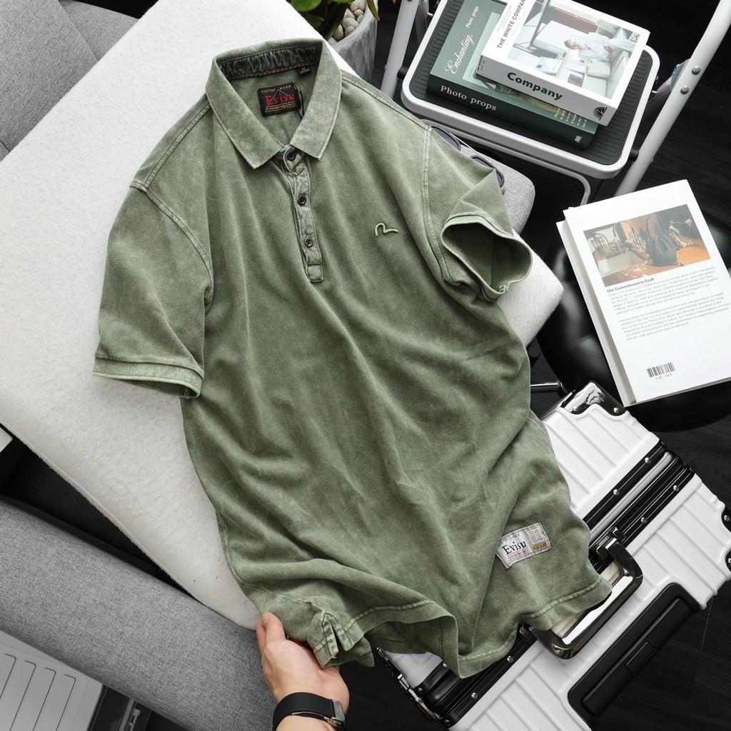 Áo thun polo wash bụi E.V.I.S.U_phượt_dã ngoại - vàng cát, vàng cát