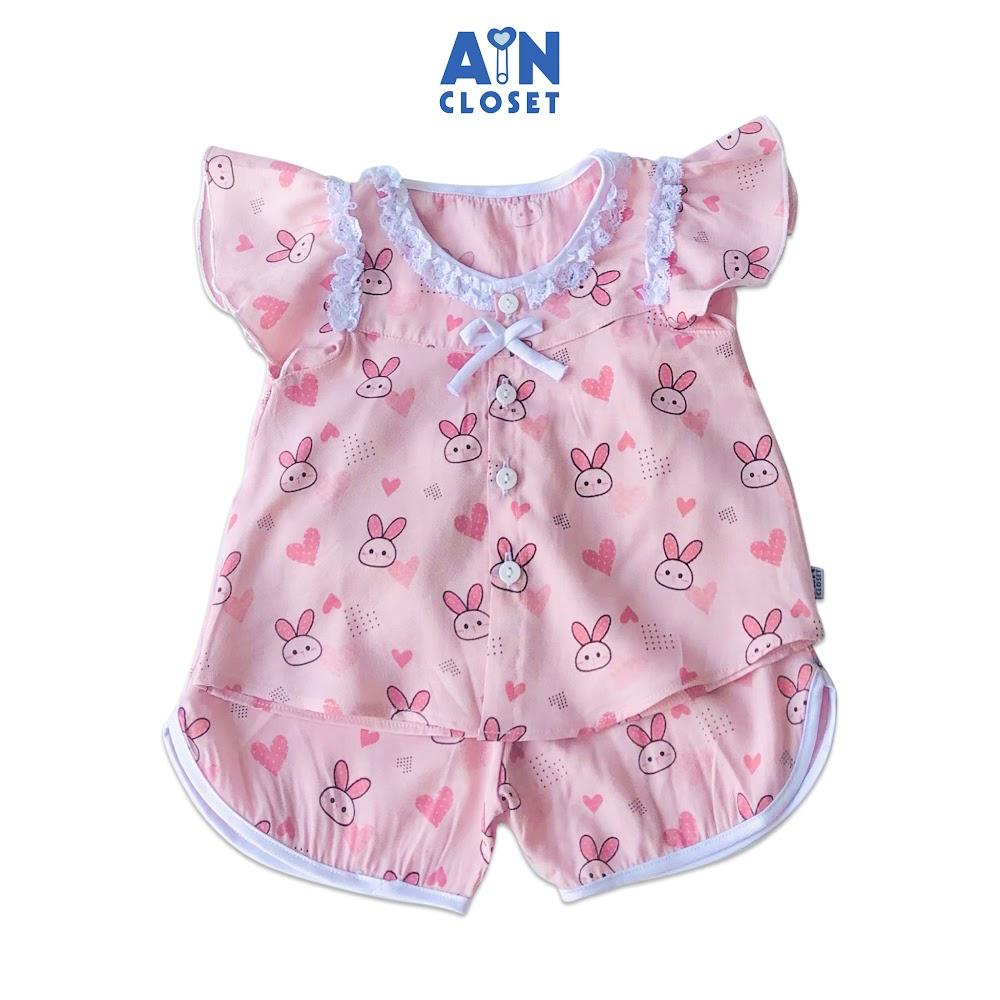 Bộ quần áo ngắn bé gái Họa tiết Thỏ hồng - AICDBGTD5MYP - AIN Closet