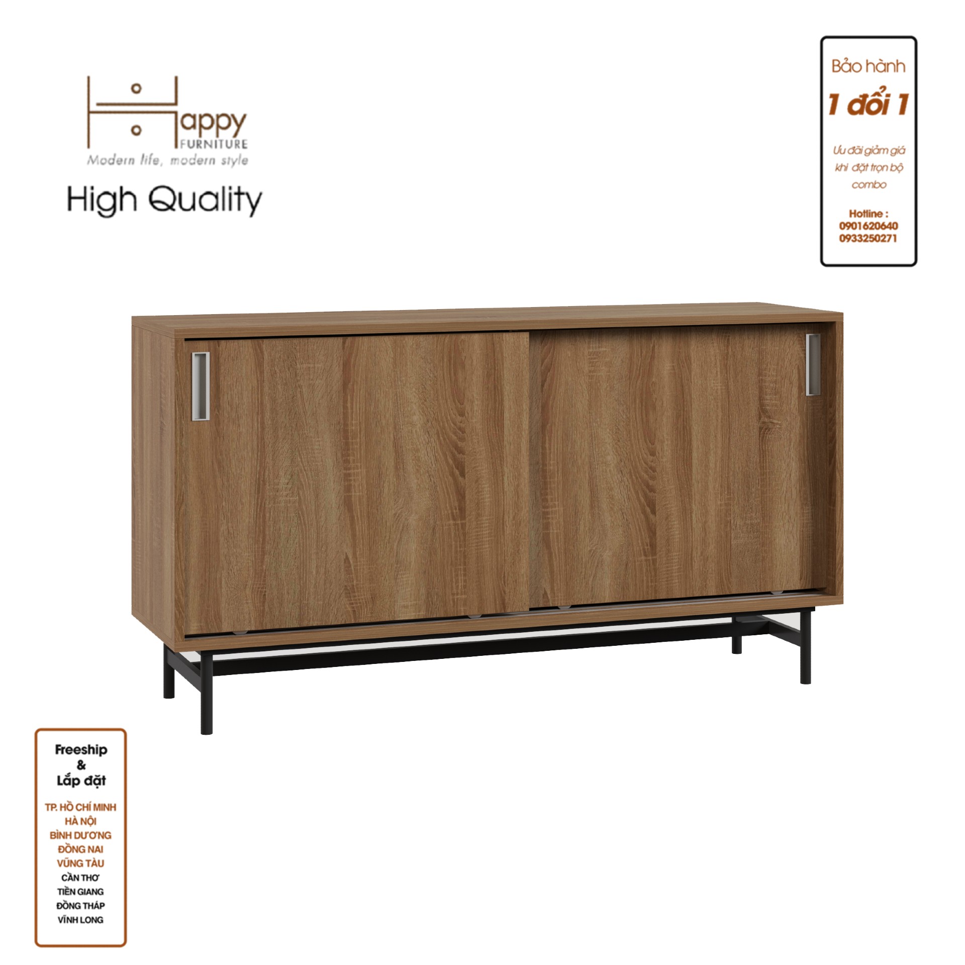 [Happy Home Furniture] LUCA, Tủ đựng đồ 2 cánh lùa - Chân sắt, 128cm x 36cm x 70cm ( DxRxC), TCL_020