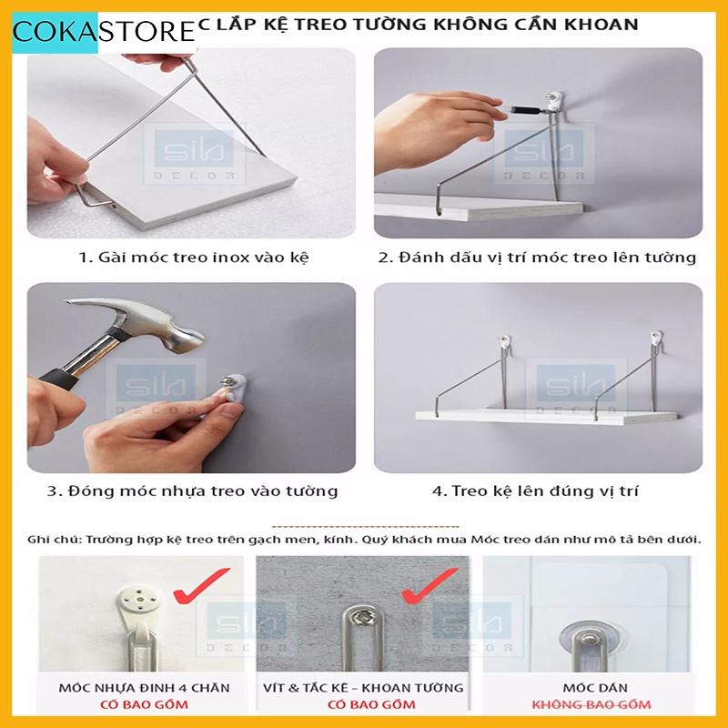 Kệ Gỗ Không Khoan Trang Trí Treo Tường Tiện Lợi Với Móc Treo Inox Chắc Chắc Kích Thước 30cm x 15cm