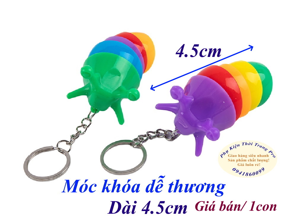 Móc khóa hình con sâu nhiều màu , Độc đáo, Siêu đáng yêu, Siêu dễ thương, Chất liệu pvc siêu bền