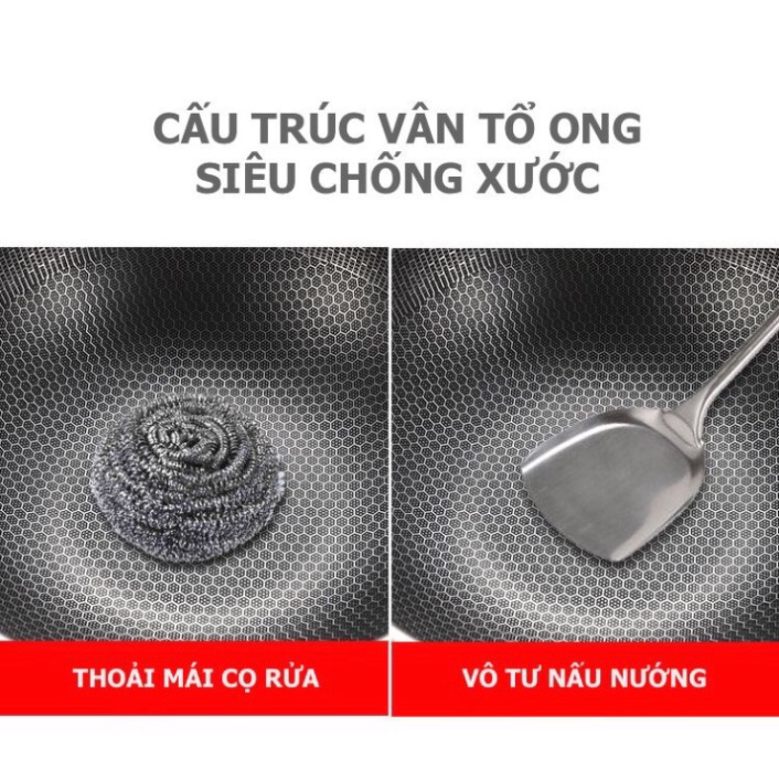 Chảo Vân Tổ Ong Inox Siêu Chống Dính Lòng Chảo 32Cm Dùng Cho Mọi Loại Bếp