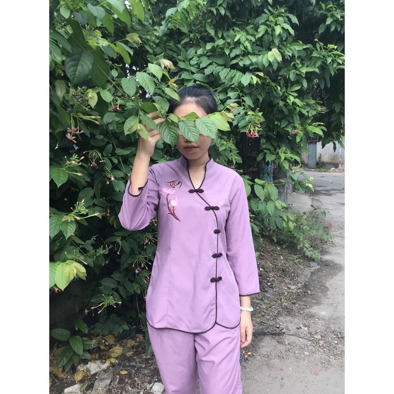 Đồ Lam đi Chùa Xéo Thêu Hoa Sen
