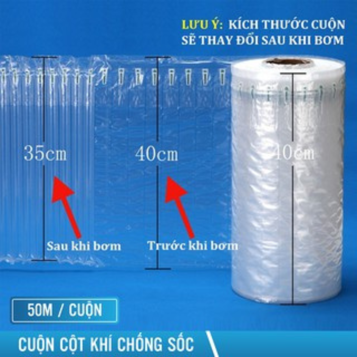 Cột khí chống sốc đệm hơi cuộn khổ 55cm dài 50m gói hàng bóng khí bọc hàng inflatable túi khí chèn hàng-MHPACK