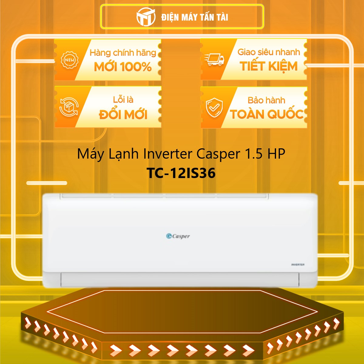 Điều Hòa Casper Inverter 1 Chiều 12000BTU (1.5HP) TC-12IS36 - Hàng Chính Hãng
