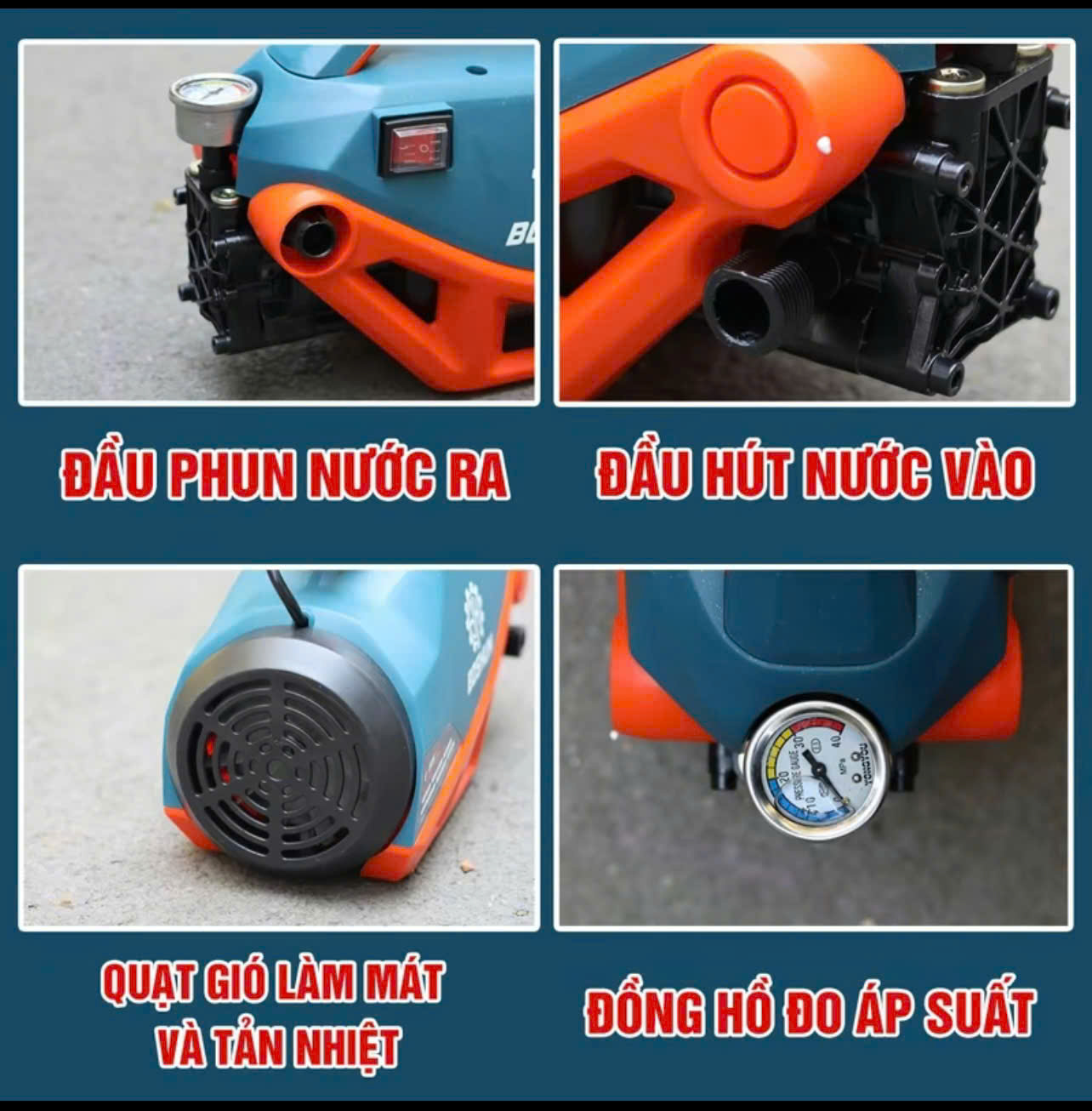 Máy rửa xe Boshun Áp lực cao 160 Bar - Công Suất lớn 2800W - BS-PW2800W - Có Áp Chống Giật, Chống Cháy- Bảo Hành Chính Hãg 6 tháng