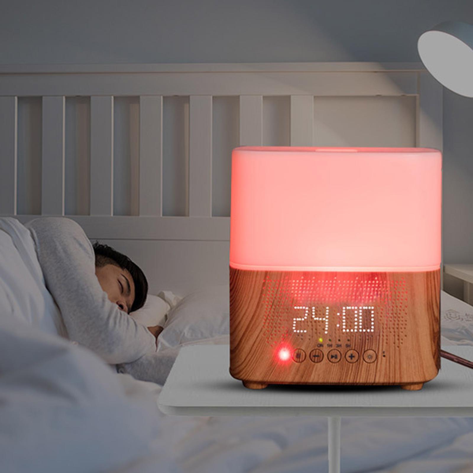 Wood Grain Air Humidifier Diffuser with Blueteeth Speaker Aromatherapy Atomization Alarm Clock Essential Oil Diffuser for Home Living Room